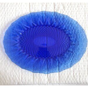 13" Vtg Platter Signed France 18, Cobalt Blue Leaf, Spirograghic Durable Stunner